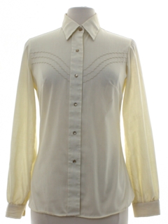 prairie blouse 1980s light taupe beige color silky light weight blouse with tie and buttons cowgirl western
