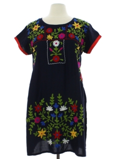 1980's Womens Embroidered Huipil Style Tunic Shirt