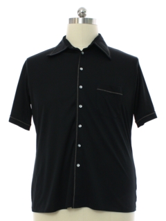 1970's Mens Black Solid Disco Shirt