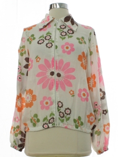1960's Womens Mod Pow Flower Hippie Shirt Jac Shirt