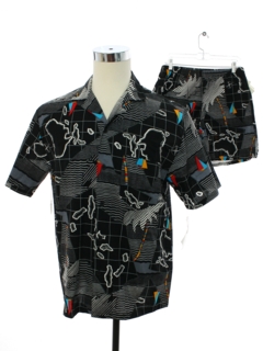 1980's Mens Speedo Totally 80s Hawaiian Shirt/Swim Shorts