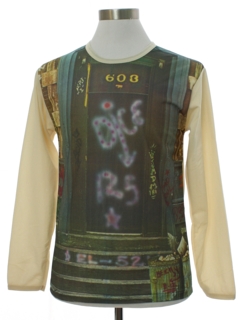 1970's Mens Mod Photo Print Knit Disco Style Club Shirt