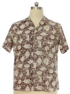 1980's Mens Reverse Print Hawaiian Shirt