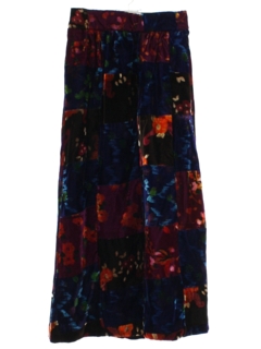 1980's Womens Velvet Patchwork Hippie Maxi Skirt