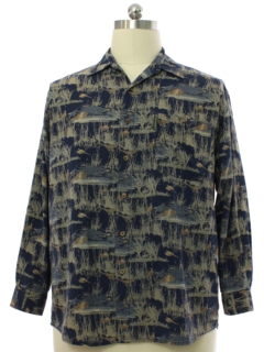 1990's Mens Silk Broadcloth Graphic Print Sport Shirt