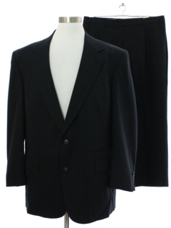 1980's Mens Totally 80s Dark Charcoal Pinstriped Suit