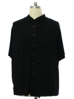 1990's Mens Black Rayon Blend Sport Shirt