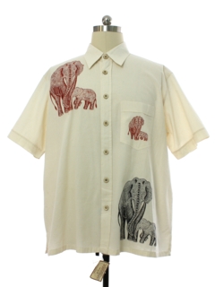 1990's Mens Graphic Elephant Hand Painted Print Sport Shirt