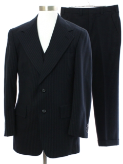 1970's Mens Three Piece Pinstriped Wool Suit
