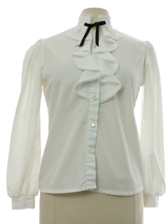 1970's Womens Prairie Style Ruffled Front Secretary Shirt