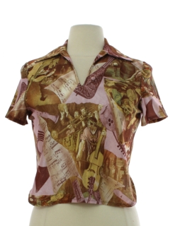 1970's Womens Musical Theme Photo Print Shirt