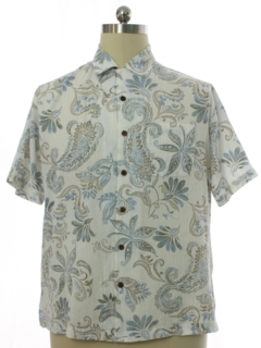 1990's Mens Cotton Linen Graphic Print Sport Shirt