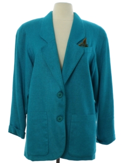 1980's Womens Totally 80s Rayon Linen Boyfriend Style Blazer Jacket