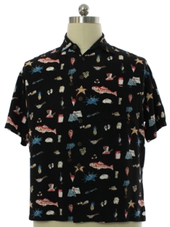 1990's Mens Sport Fishing Graphic Print Sport Shirt