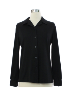 1970's Womens Black Solid Disco Shirt