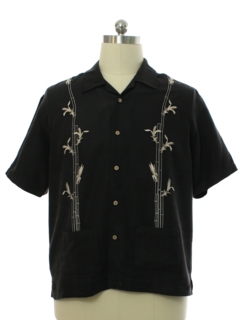 1990's Mens Embroidered Guayabera Style Sport Shirt