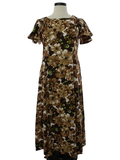 1960's Womens Maxi Mod Barkcloth Hawaiian Dress