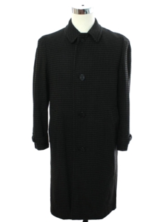 1950's Mens Black Houndstooth Wool Overcoat Jacket