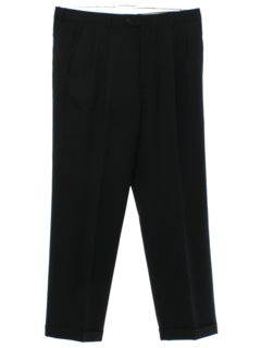 1980's Mens Black Wool Gabardine Totally 80s Pleated Pants