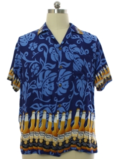 1990's Mens Corona Extra Beer Print Rayon Hawaiian Style Sport Shirt