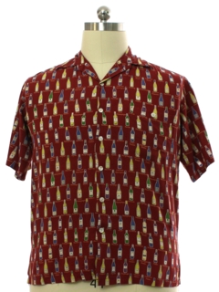 1990's Mens Tori Richard Rayon Wine Bottle Print Sport Shirt