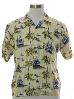 1990's Mens Rayon Hawaiian Style Classic Cars Sport Shirt