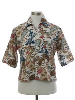 1970's Womens Print Disco Style Sport Shirt