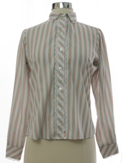 1970's Womens Print Ruffled Front Secretary Shirt