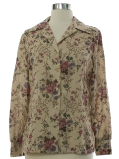 1970's Womens Floral Rayon Cotton Blend Shirt
