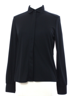1990's Womens Shiny Nylon Black Secretary Shirt