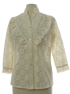 1970's Womens Ruffled Lace Prairie Shirt