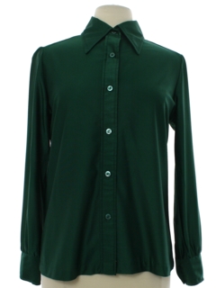 1970's Womens Solid Shiny Nylon Disco Shirt