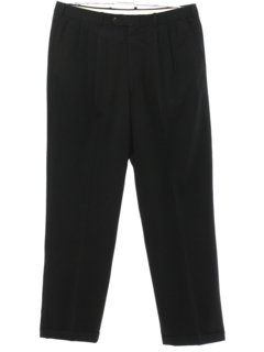 1980's Mens Black Wool Gabardine Totally 80s Pleated Pants