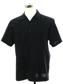 1990's Mens Black Guayabera Shirt