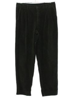 1990's Mens Dark Olive Green Wide Wale Baggy Pleated Corduroy Pants