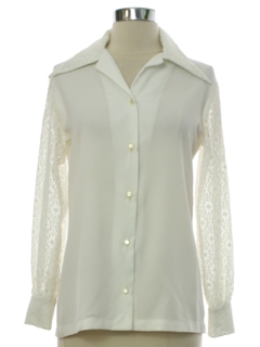 1970's Womens Lace Sleeved Solid Disco Shirt