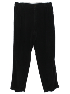 1990's Mens Black Baggy Wide Wale Pleated Corduroy Pants