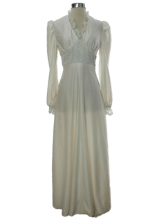 1970's Womens Prairie Style Cocktail or Prom Maxi Dress