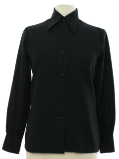 1970's Womens Solid Black Disco Shirt