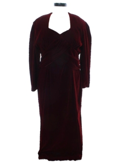 1960's Womens Deep Red Velvet Cocktail Maxi Dress
