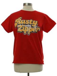 1990's Womens Red Rusty Zipper T-Shirt