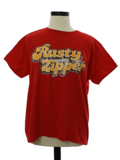 1990's Womens Red Rusty Zipper T-Shirt