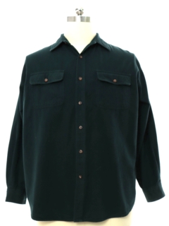 1990's Mens Dark Green Chamois Cloth Heavy Cotton Flannel Shirt