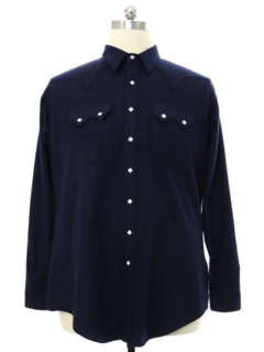 1980's Mens Dark Blue Wool Rockmount Rodeo Style Western Shirt