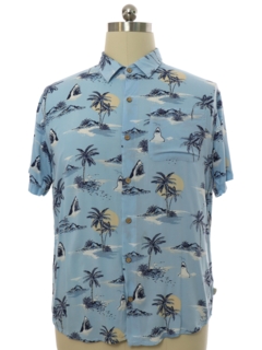 1990's Mens Shark Print Rayon Hawaiian Shirt