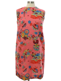 1960's Womens Silk Print Mod Mini Shift Dress