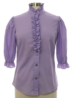 1960's Womens Mod Ruffled Front H Bar C Prairie Shirt