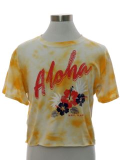 1990's Womens Hawaiian Tie Dye Cropped Travel T-shirt