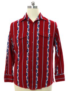 1990's Mens Southwestern Style Geometric Print Western Shirt