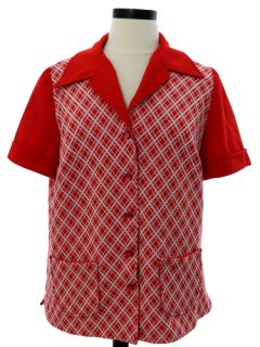 1970's Womens Mod Knit Brady Bunch or Waitress Style Shirt